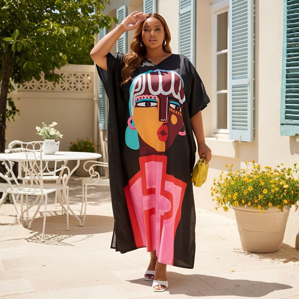 Gypsie Blu Lady Tribal Printed Women Caftan Maxi Dress Summer Kimono for Party